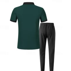 Discount OUKU Men's T-shirt Suits Pants Sets 2 Pieces Outfits Short Sleeve Lapel Summer Spring Color Block Fashion Casual 2 Piece Vacation Daily Wear Going out Wine Green khaki Top Tee for Men
