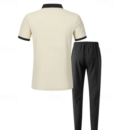 Discount OUKU Men's T-shirt Suits Pants Sets 2 Pieces Outfits Short Sleeve Lapel Summer Spring Color Block Fashion Casual 2 Piece Vacation Daily Wear Going out Wine Green khaki Top Tee for Men