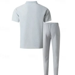 New OUKU Men's T-shirt Suits Pants Sets 2 Pieces Outfits Short Sleeve Shirt Collar Summer Color Block Fashion Casual 2 Piece Vacation Daily Wear Going out Black Wine Dark Green Top Tee for Men