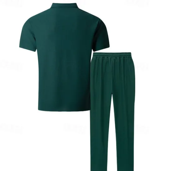 New OUKU Men's T-shirt Suits Pants Sets 2 Pieces Outfits Short Sleeve Shirt Collar Summer Color Block Fashion Casual 2 Piece Vacation Daily Wear Going out Black Wine Dark Green Top Tee for Men