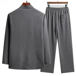 OUKU Men's T-shirt Suits Shirt and Pant Sets 2 Pieces Outfits Long Sleeve Standing Collar Spring & Fall Plain Fashion Chinese Style Casual 2 Piece Vacation Daily Wear Going out Black White Navy Blue Top
