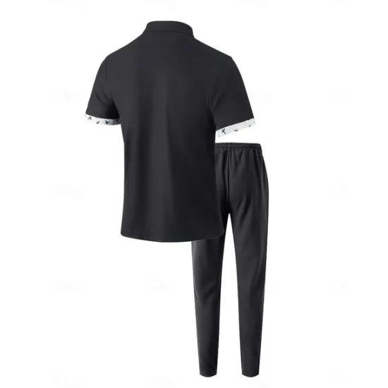 Hot OUKU Men's T-shirt Suits Shirt and Pant Sets 2 Pieces Outfits Short Sleeve Lapel Summer Color Block Fashion Casual 2 Piece Vacation Daily Wear Going out Black White Wine Top Tee for Men