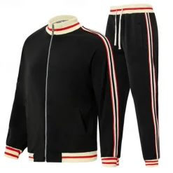 Outlet OUKU Men's T-shirt Suits Shirt and Pant Sets 2 Pieces Outfits Long Sleeve Stand Collar Summer Stripes Fashion Casual 2 Piece Vacation Daily Wear Going out Black Red Navy Blue Top Tee for Men