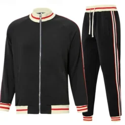 Outlet OUKU Men's T-shirt Suits Shirt and Pant Sets 2 Pieces Outfits Long Sleeve Stand Collar Summer Stripes Fashion Casual 2 Piece Vacation Daily Wear Going out Black Red Navy Blue Top Tee for Men