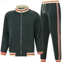 Outlet OUKU Men's T-shirt Suits Shirt and Pant Sets 2 Pieces Outfits Long Sleeve Stand Collar Summer Stripes Fashion Casual 2 Piece Vacation Daily Wear Going out Black Red Navy Blue Top Tee for Men