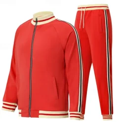 Outlet OUKU Men's T-shirt Suits Shirt and Pant Sets 2 Pieces Outfits Long Sleeve Stand Collar Summer Stripes Fashion Casual 2 Piece Vacation Daily Wear Going out Black Red Navy Blue Top Tee for Men