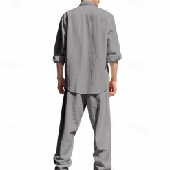 OUKU Men's T-shirt Suits Shirt and Pant Sets 2 Pieces Outfits Long Sleeve Stand Collar Summer Spring Plain Fashion Casual 2 Piece Vacation Daily Wear Going out Black White Blue Top Tee for Men