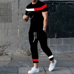 Discount OUKU Men's T-shirt Suits Shirt and Pant Sets 2 Pieces Outfits Short Sleeve Crewneck Summer Color Block Fashion Casual 2 Piece Vacation Daily Wear Going out Black White Yellow Top Tee for Men