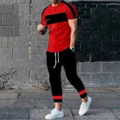 Discount OUKU Men's T-shirt Suits Shirt and Pant Sets 2 Pieces Outfits Short Sleeve Crewneck Summer Color Block Fashion Casual 2 Piece Vacation Daily Wear Going out Black White Yellow Top Tee for Men