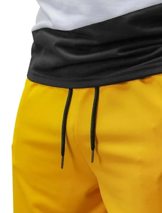Discount OUKU Men's T-shirt Suits Tee & Drawstring Waist Pants Short Sleeves Crew Neck Summer Gymnatics Casual Color Block Street Style Vacation Daily Wear Activewear Army Green Black Yellow Top Tee for Men