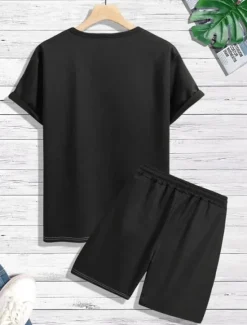 Discount OUKU Men's T-shirt Suits Tee & Drawstring Waist Pants Short Sleeves Crew Neck Summer Gymnatics Casual Color Block Street Style Vacation Daily Wear Activewear Army Green Black Yellow Top Tee for Men