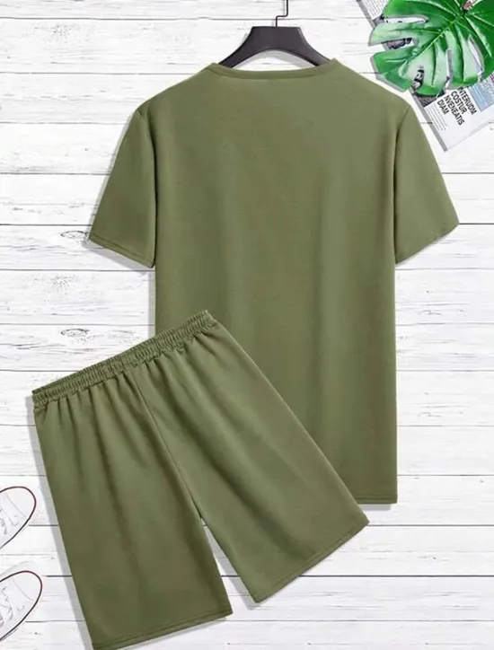 Discount OUKU Men's T-shirt Suits Tee & Drawstring Waist Pants Short Sleeves Crew Neck Summer Gymnatics Casual Color Block Street Style Vacation Daily Wear Activewear Army Green Black Yellow Top Tee for Men