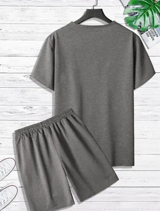 Discount OUKU Men's T-shirt Suits Tee & Drawstring Waist Pants Short Sleeves Crew Neck Summer Gymnatics Casual Color Block Street Style Vacation Daily Wear Activewear Army Green Black Yellow Top Tee for Men