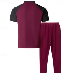 Clearance OUKU Men's T-shirt Suits Tees and Drawstring Long Pants 2 Pieces Outfits Short Sleeve Henley Summer Spring Color Block Fashion Casual 2 Piece Vacation Daily Wear Going out Wine Green Khaki Top Tee for Men
