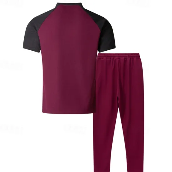 Clearance OUKU Men's T-shirt Suits Tees and Drawstring Long Pants 2 Pieces Outfits Short Sleeve Henley Summer Spring Color Block Fashion Casual 2 Piece Vacation Daily Wear Going out Wine Green Khaki Top Tee for Men