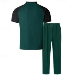 Clearance OUKU Men's T-shirt Suits Tees and Drawstring Long Pants 2 Pieces Outfits Short Sleeve Henley Summer Spring Color Block Fashion Casual 2 Piece Vacation Daily Wear Going out Wine Green Khaki Top Tee for Men