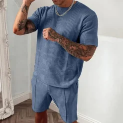 Discount OUKU Men's T-shirt Suits Tracksuit Tennis Shirt Shorts and T Shirt Set Short Sleeves Crew Neck Summer Plaid Gymnatics Casual 2 Piece Vacation Daily Wear Activewear Black Blue Dark Green Top Tee for Men