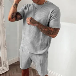 Discount OUKU Men's T-shirt Suits Tracksuit Tennis Shirt Shorts and T Shirt Set Short Sleeves Crew Neck Summer Plaid Gymnatics Casual 2 Piece Vacation Daily Wear Activewear Black Blue Dark Green Top Tee for Men