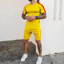 Sale OUKU Men's T-shirt Suits Tracksuit Tennis Shirt Shorts and T Shirt Set Short Sleeve V Neck Summer Spring Letter Curve Sports Designer Basic Drawstring 2 Piece Print Outdoor Street Daily Black White Yellow