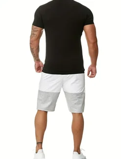 Discount OUKU Men's T-shirt Suits Tracksuit Tennis Shirt Shorts and T Shirt Set Short Sleeves Crew Neck Summer Color Block Gymnatics Casual 2 Piece Vacation Daily Wear Activewear Yellow Red Blue Top Tee for Men
