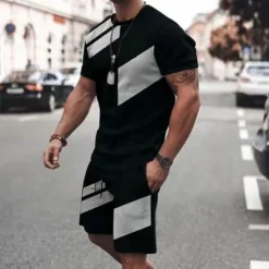 Hot OUKU Men's T-shirt Suits Tracksuit Tennis Shirt Shorts and T Shirt Set Short Sleeve Crew Neck Spring & Summer Color Block Sports Fashion Designer 2 Piece Outdoor Street Casual Black Red Blue Top Tee for