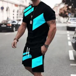 Hot OUKU Men's T-shirt Suits Tracksuit Tennis Shirt Shorts and T Shirt Set Short Sleeve Crew Neck Spring & Summer Color Block Sports Fashion Designer 2 Piece Outdoor Street Casual Black Red Blue Top Tee for