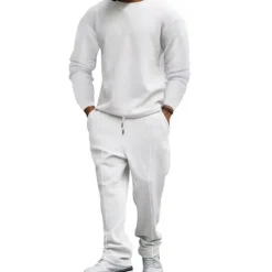 OUKU Men's T-shirt Suits Tracksuit Tennis Shirt Tees and Drawstring Long Pants Long Sleeve Crew Neck Spring & Fall Plain Gymnatics Casual 2 Piece Vacation Daily Wear Activewear Black White Royal Blue Top