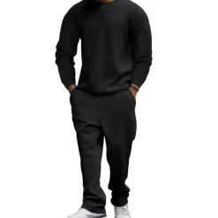 OUKU Men's T-shirt Suits Tracksuit Tennis Shirt Tees and Drawstring Long Pants Long Sleeve Crew Neck Spring & Fall Plain Gymnatics Casual 2 Piece Vacation Daily Wear Activewear Black White Royal Blue Top