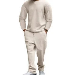 OUKU Men's T-shirt Suits Tracksuit Tennis Shirt Tees and Drawstring Long Pants Long Sleeve Crew Neck Spring & Fall Plain Gymnatics Casual 2 Piece Vacation Daily Wear Activewear Black White Royal Blue Top