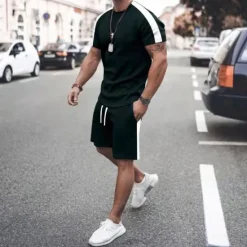 Clearance OUKU Men's T-shirt Suits Tracksuit Tennis Shirt Shorts and T Shirt Set Short Sleeve Short Sleeves Short Pant Round Neck Spring & Summer Geometry Muscle Sports Designer Sportswear Patchwork 2 Piece Street
