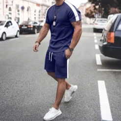 Clearance OUKU Men's T-shirt Suits Tracksuit Tennis Shirt Shorts and T Shirt Set Short Sleeve Short Sleeves Short Pant Round Neck Spring & Summer Geometry Muscle Sports Designer Sportswear Patchwork 2 Piece Street
