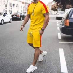 Clearance OUKU Men's T-shirt Suits Tracksuit Tennis Shirt Shorts and T Shirt Set Short Sleeve Short Sleeves Short Pant Round Neck Spring & Summer Geometry Muscle Sports Designer Sportswear Patchwork 2 Piece Street