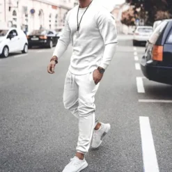 Online OUKU Men's T-shirt Suits Tracksuit Tennis Shirt Shorts and T Shirt Set Long Sleeve Crew Neck Spring & Fall Solid Colored Sports Designer Classic Drawstring 2 Piece Outdoor Street Daily Black White Pink