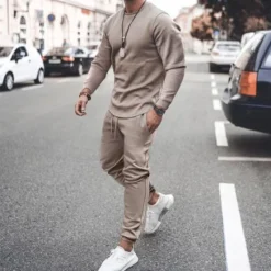 Online OUKU Men's T-shirt Suits Tracksuit Tennis Shirt Shorts and T Shirt Set Long Sleeve Crew Neck Spring & Fall Solid Colored Sports Designer Classic Drawstring 2 Piece Outdoor Street Daily Black White Pink