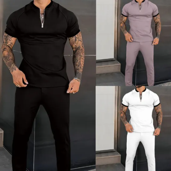 Online OUKU Men's T-shirt Suits Tracksuit Tennis Shirt Shorts and T Shirt Set Short Sleeve Henley Spring & Fall Plain Sports Designer Classic 2 Piece Outdoor Street Daily Black White Dusty Rose Top Tee for Men