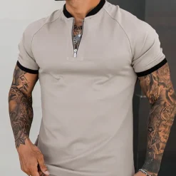 Online OUKU Men's T-shirt Suits Tracksuit Tennis Shirt Shorts and T Shirt Set Short Sleeve Henley Spring & Fall Plain Sports Designer Classic 2 Piece Outdoor Street Daily Black White Dusty Rose Top Tee for Men