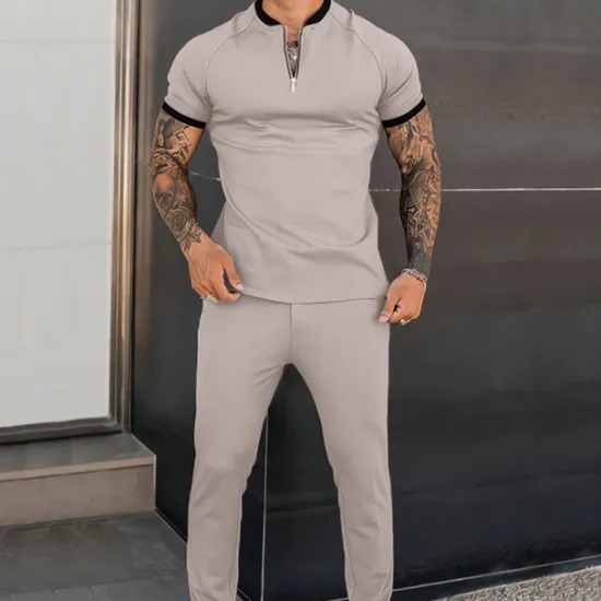 Online OUKU Men's T-shirt Suits Tracksuit Tennis Shirt Shorts and T Shirt Set Short Sleeve Henley Spring & Fall Plain Sports Designer Classic 2 Piece Outdoor Street Daily Black White Dusty Rose Top Tee for Men