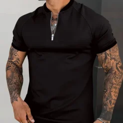 Online OUKU Men's T-shirt Suits Tracksuit Tennis Shirt Shorts and T Shirt Set Short Sleeve Henley Spring & Fall Plain Sports Designer Classic 2 Piece Outdoor Street Daily Black White Dusty Rose Top Tee for Men