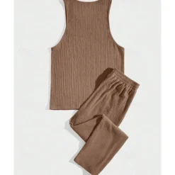 Clearance OUKU Men's T-shirt Suits Undershirt Shirt and Pant Sets 2 Pieces Outfits Sleeveless Crewneck Summer Plain Fashion Casual 2 Piece Vacation Daily Wear Going out Black Brown Khaki Top Tee for Men