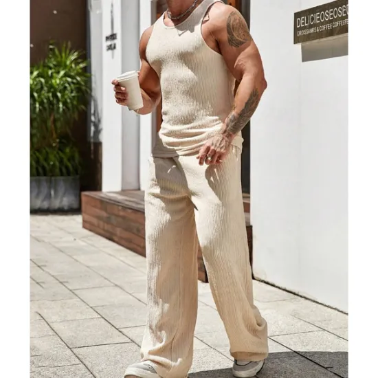 Clearance OUKU Men's T-shirt Suits Undershirt Shirt and Pant Sets 2 Pieces Outfits Sleeveless Crewneck Summer Plain Fashion Casual 2 Piece Vacation Daily Wear Going out Black Brown Khaki Top Tee for Men