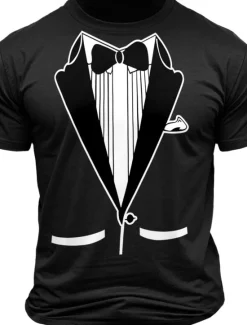 Best OUKU Men's Tuxedo Costume T Shirt Tee Top 100% Cotton Short Sleeve Graphic Shirt Black White Army Green Comfortable Tee Street Cosplay Costumes Fashion Designer Clothing