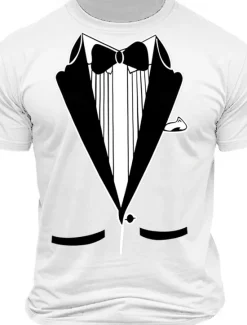 Best OUKU Men's Tuxedo Costume T Shirt Tee Top 100% Cotton Short Sleeve Graphic Shirt Black White Army Green Comfortable Tee Street Cosplay Costumes Fashion Designer Clothing