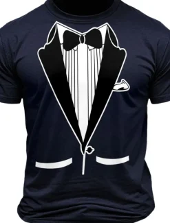 Best OUKU Men's Tuxedo Costume T Shirt Tee Top 100% Cotton Short Sleeve Graphic Shirt Black White Army Green Comfortable Tee Street Cosplay Costumes Fashion Designer Clothing