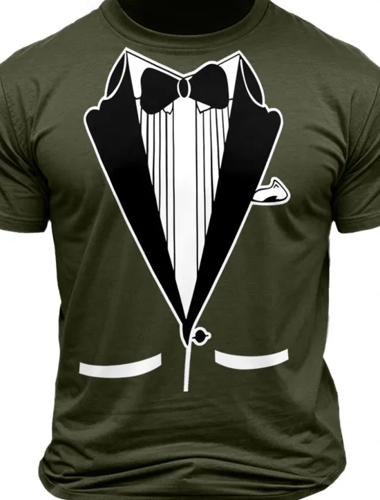 Best OUKU Men's Tuxedo Costume T Shirt Tee Top 100% Cotton Short Sleeve Graphic Shirt Black White Army Green Comfortable Tee Street Cosplay Costumes Fashion Designer Clothing