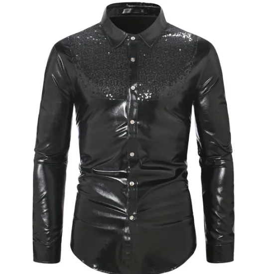 Sale OUKU Men's Tuxedo Shirts Color Block Party Holiday Silver Red Gold Long Sleeve Turndown Spring & Fall Clothing Apparel Sequins
