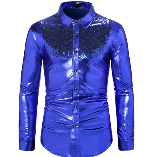 Sale OUKU Men's Tuxedo Shirts Color Block Party Holiday Silver Red Gold Long Sleeve Turndown Spring & Fall Clothing Apparel Sequins