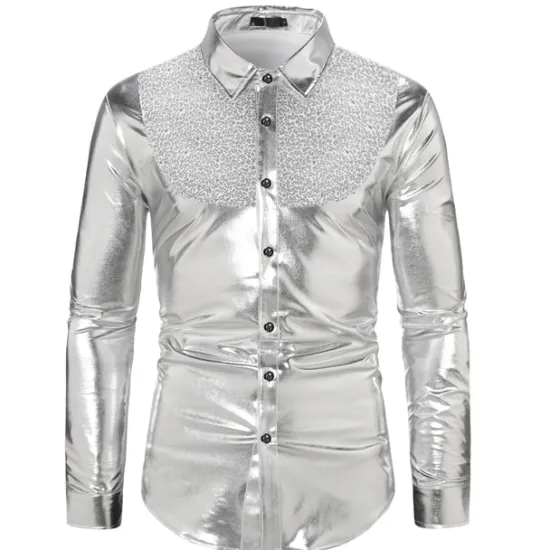 Sale OUKU Men's Tuxedo Shirts Color Block Party Holiday Silver Red Gold Long Sleeve Turndown Spring & Fall Clothing Apparel Sequins