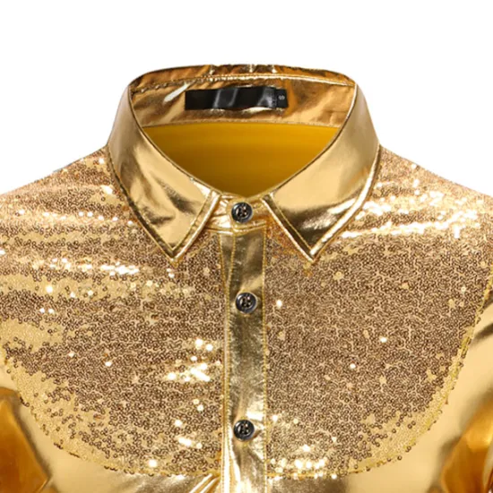 Sale OUKU Men's Tuxedo Shirts Color Block Party Holiday Silver Red Gold Long Sleeve Turndown Spring & Fall Clothing Apparel Sequins