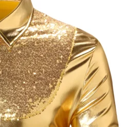 Sale OUKU Men's Tuxedo Shirts Color Block Party Holiday Silver Red Gold Long Sleeve Turndown Spring & Fall Clothing Apparel Sequins