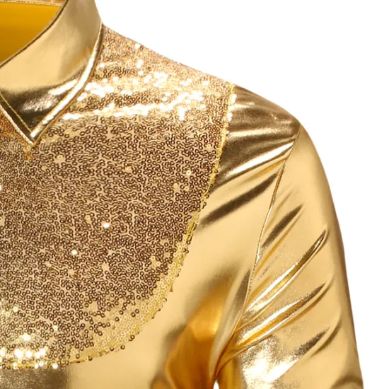 Sale OUKU Men's Tuxedo Shirts Color Block Party Holiday Silver Red Gold Long Sleeve Turndown Spring & Fall Clothing Apparel Sequins